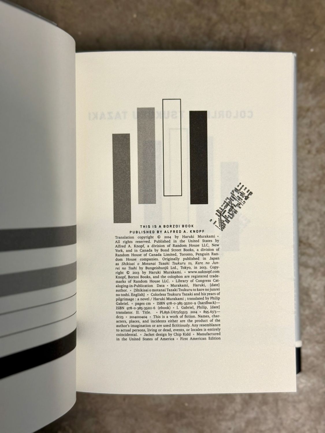 Colorless Tsukuru Tazaki and His Years of Pilgrimage by Haruki Murakami (Signed First American Edition, Knopf, 2014)
