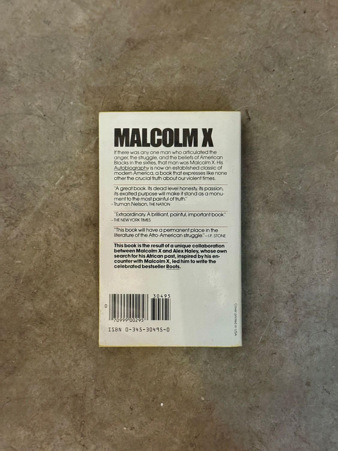 The Autobiography of Malcolm X as Told to Alex Haley (Ballantine Books Mass-Market Paperback, 11th Printing, 1983)