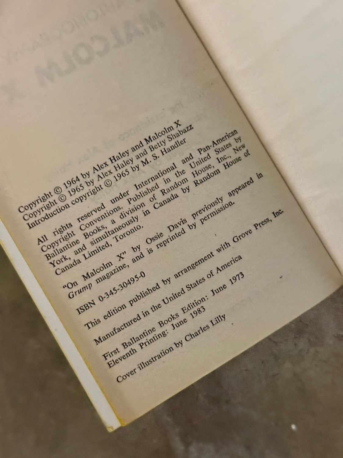 The Autobiography of Malcolm X as Told to Alex Haley (Ballantine Books Mass-Market Paperback, 11th Printing, 1983)