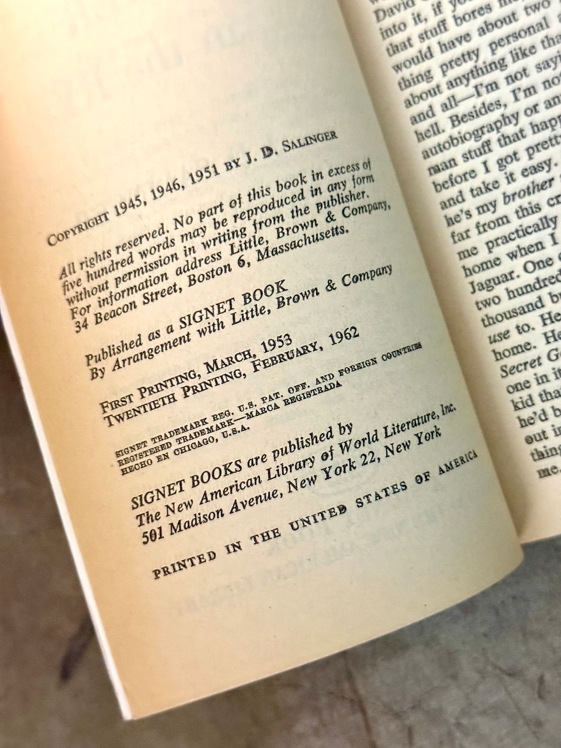 The Catcher in the Rye by J. D. Salinger (Signet D1667, 20th Printing, February 1962)