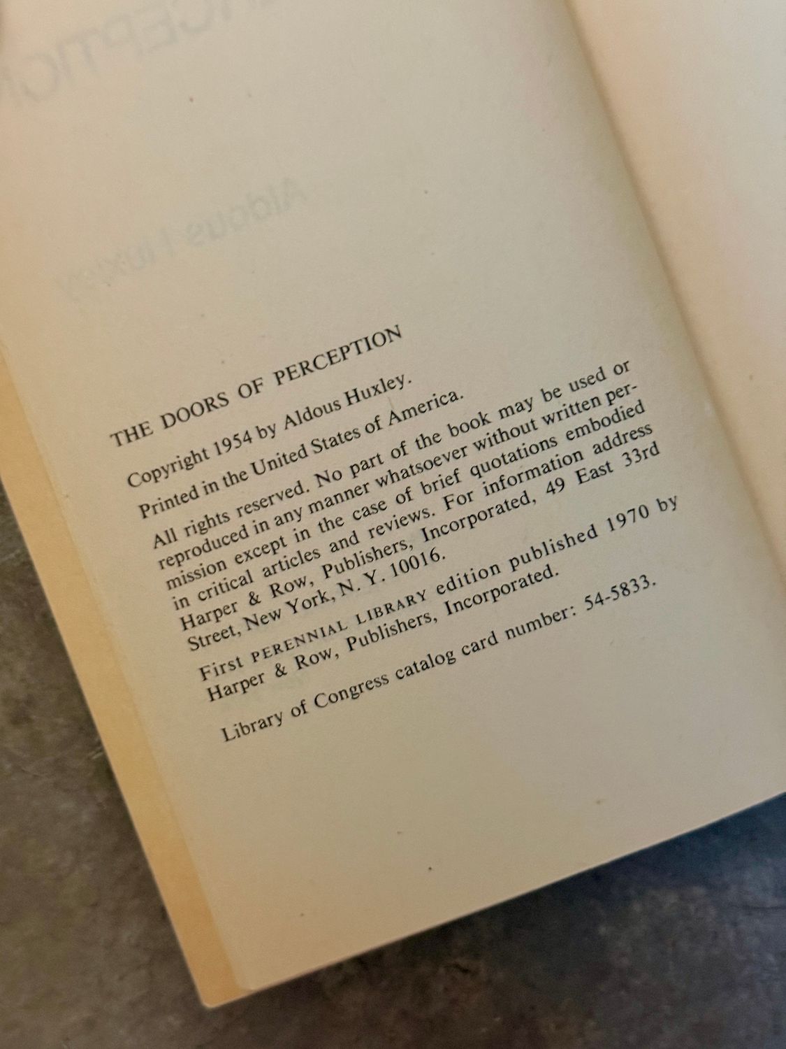 The Doors of Perception by Aldous Huxley (First Perennial Library Edition, 1970, Mass-Market Paperback)