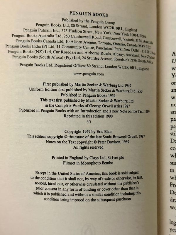Nineteen Eighty-Four by George Orwell  (Penguin Books, 1990 Reprint, Christopher Corr Cover)