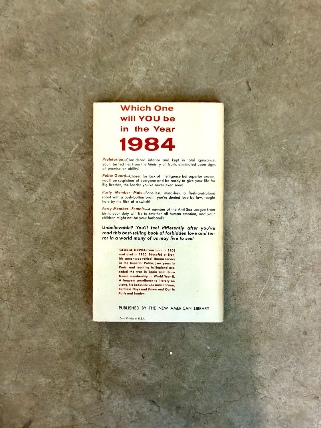 1984 by George Orwell (Signet D1640, April 1959 Mass Market Paperback)
