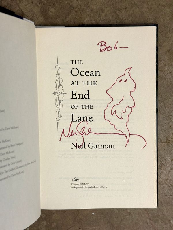 The Ocean at the End of the Lane by Neil Gaiman (Signed &amp; Doodled First Edition, First Printing, 2013 Hardcover)