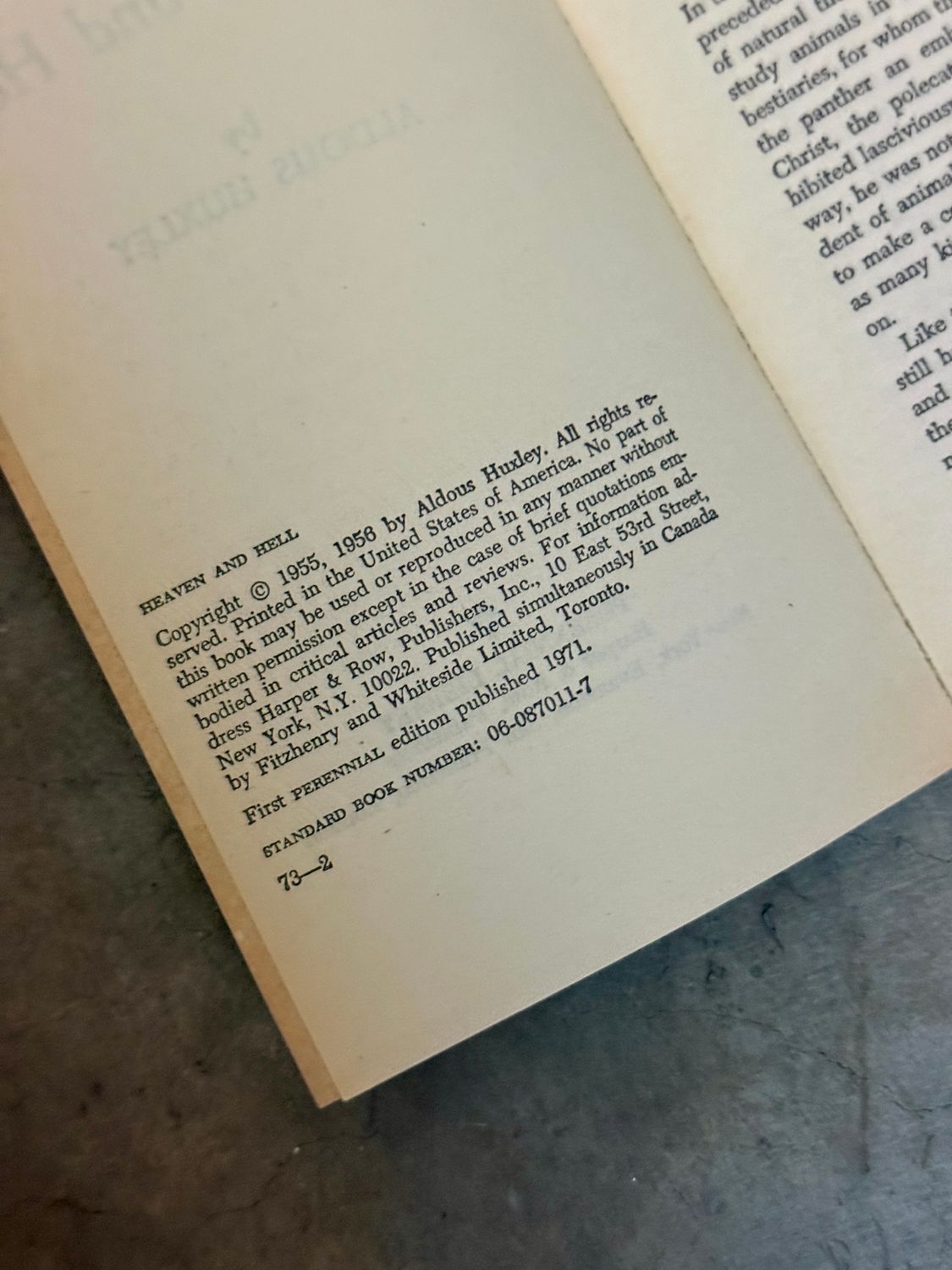 Heaven and Hell by Aldous Huxley (First Perennial Library Edition, 1971, Mass Market Paperback)