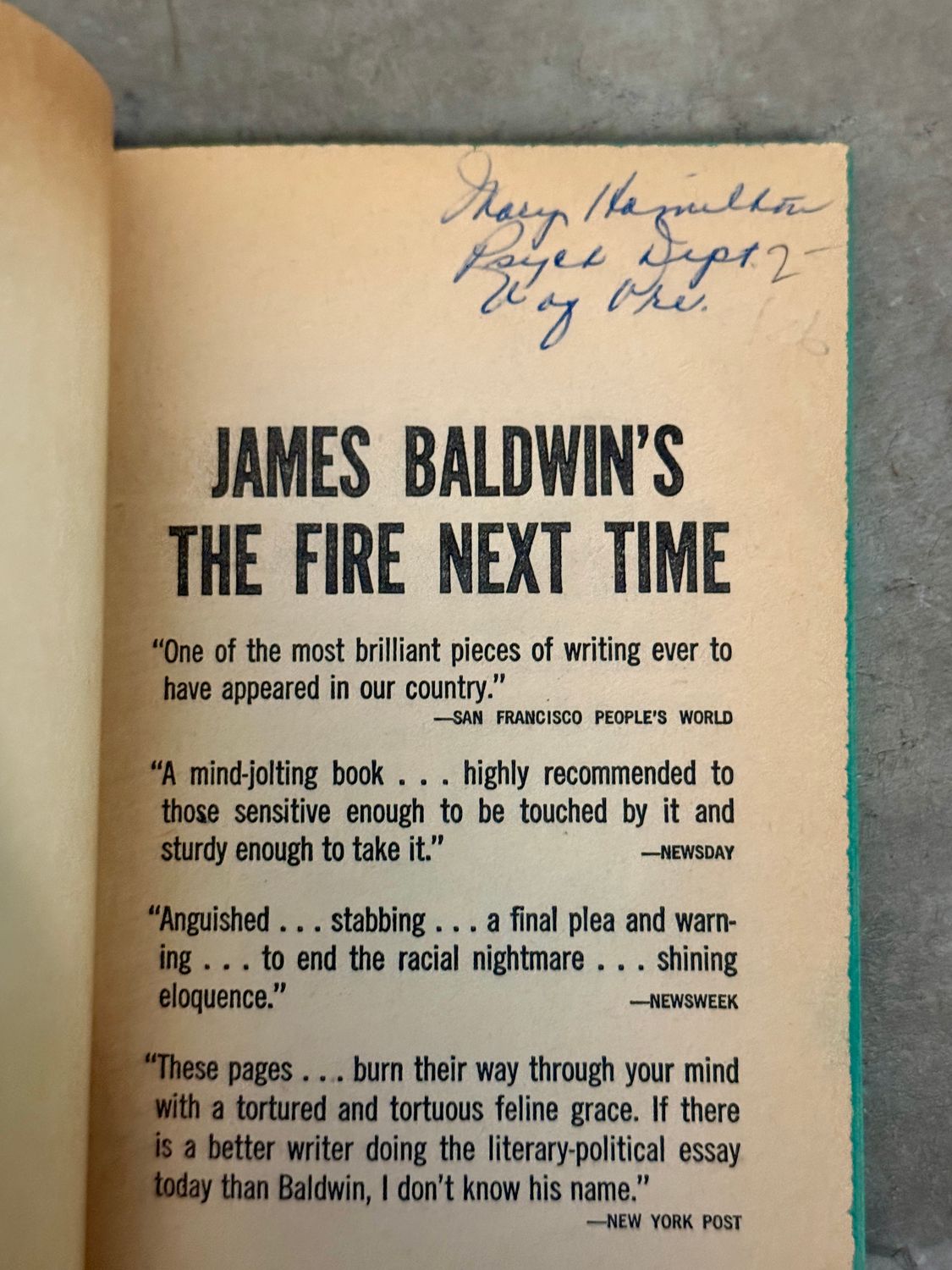 The Fire Next Time by James Baldwin (First Dell Paperback Printing, 1964)