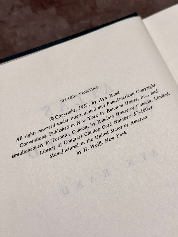 Atlas Shrugged by Ayn Rand (1957 Random House, Second Printing)