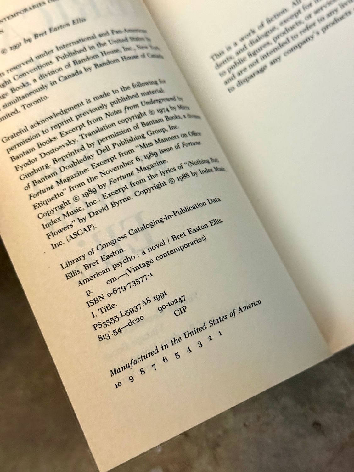 American Psycho by Bret Easton Ellis (First Edition, First Printing, 1991)