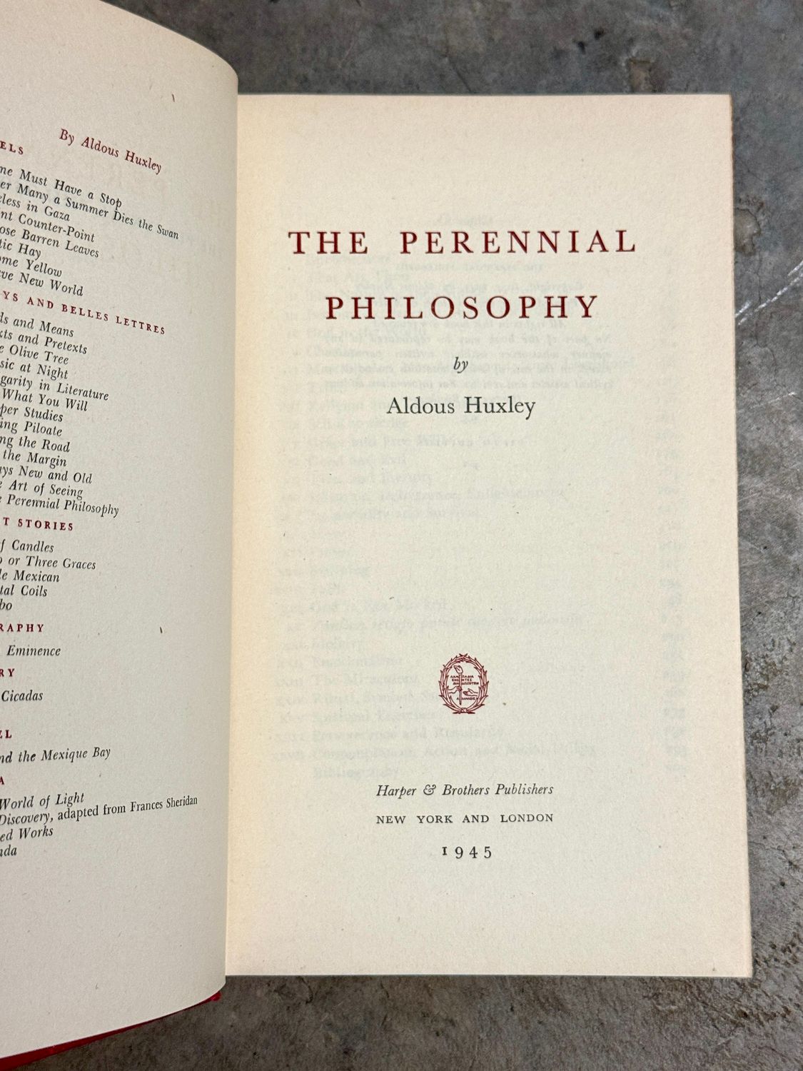 The Perennial Philosophy by Aldous Huxley (1945 Harper &amp; Brothers Hardcover)