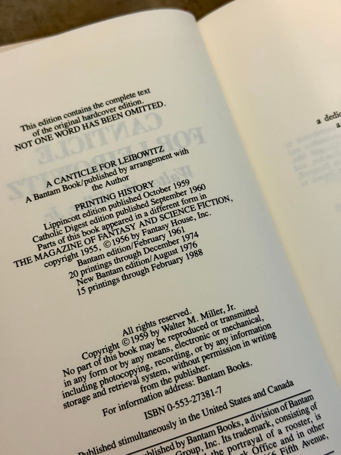 A Canticle for Leibowitz by Walter M. Miller Jr. (1988 Bantam Hardcover Edition)