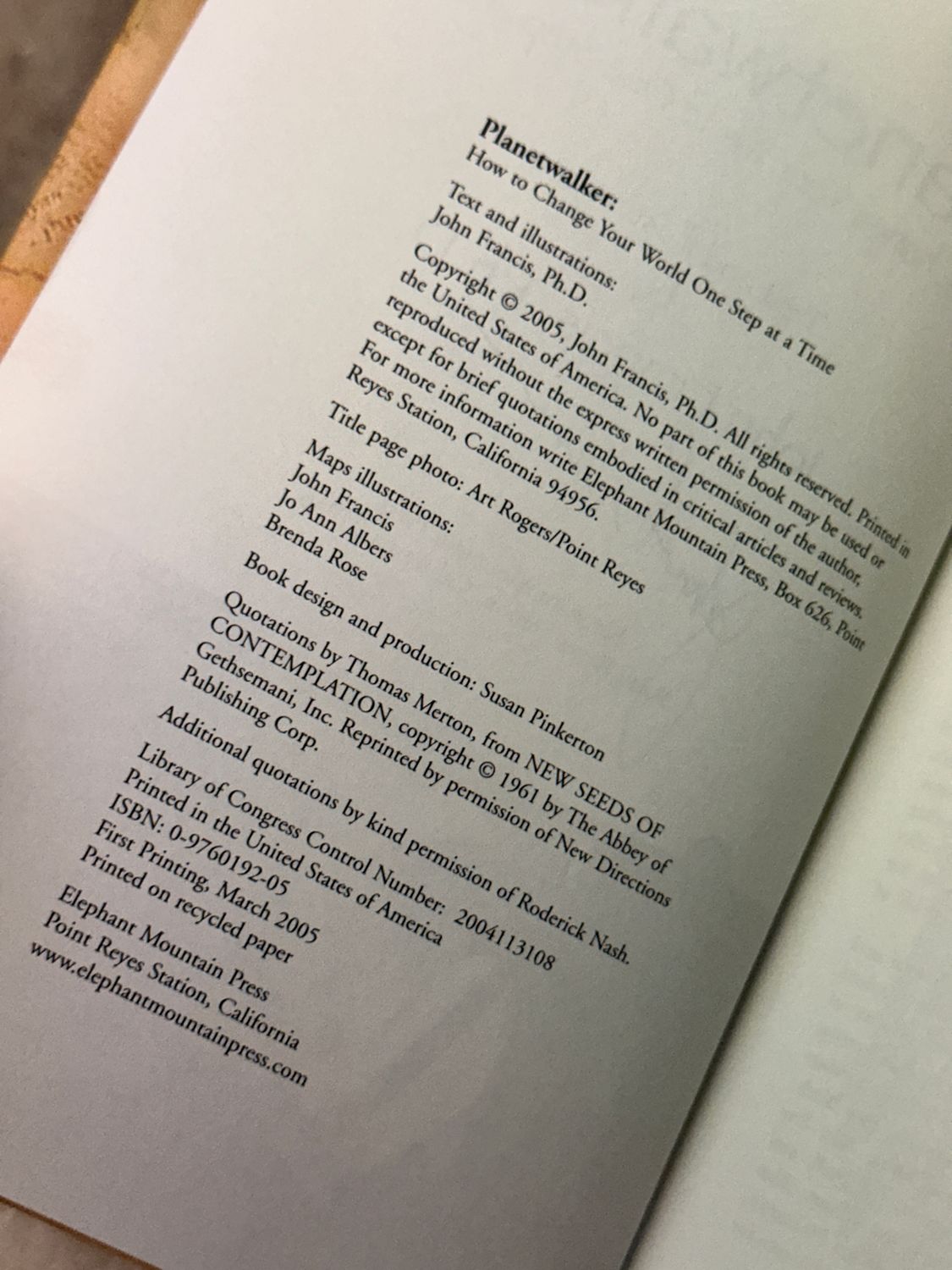 Planetwalker  by John Francis, Ph.D. (Signed First Printing, 2005)