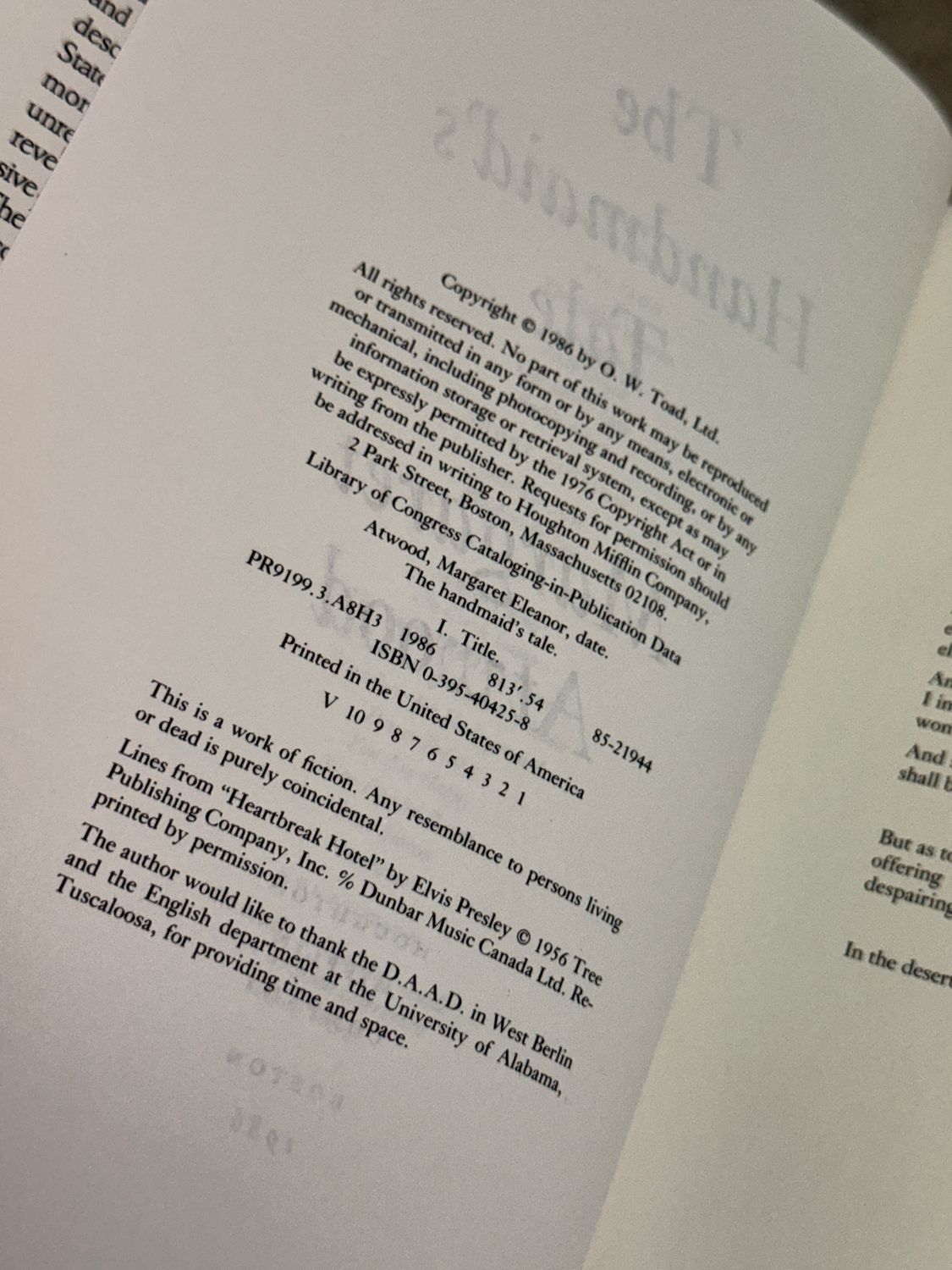 The Handmaid’s Tale by Margaret Atwood( First U.S. Edition, First Printing, 1986)