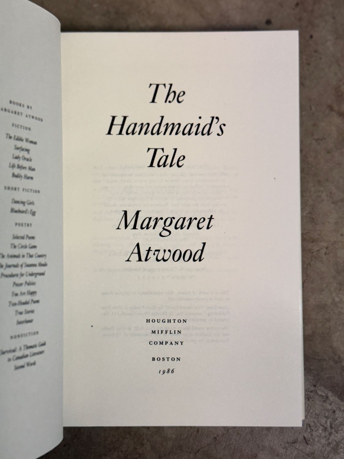 The Handmaid’s Tale by Margaret Atwood( First U.S. Edition, First Printing, 1986)