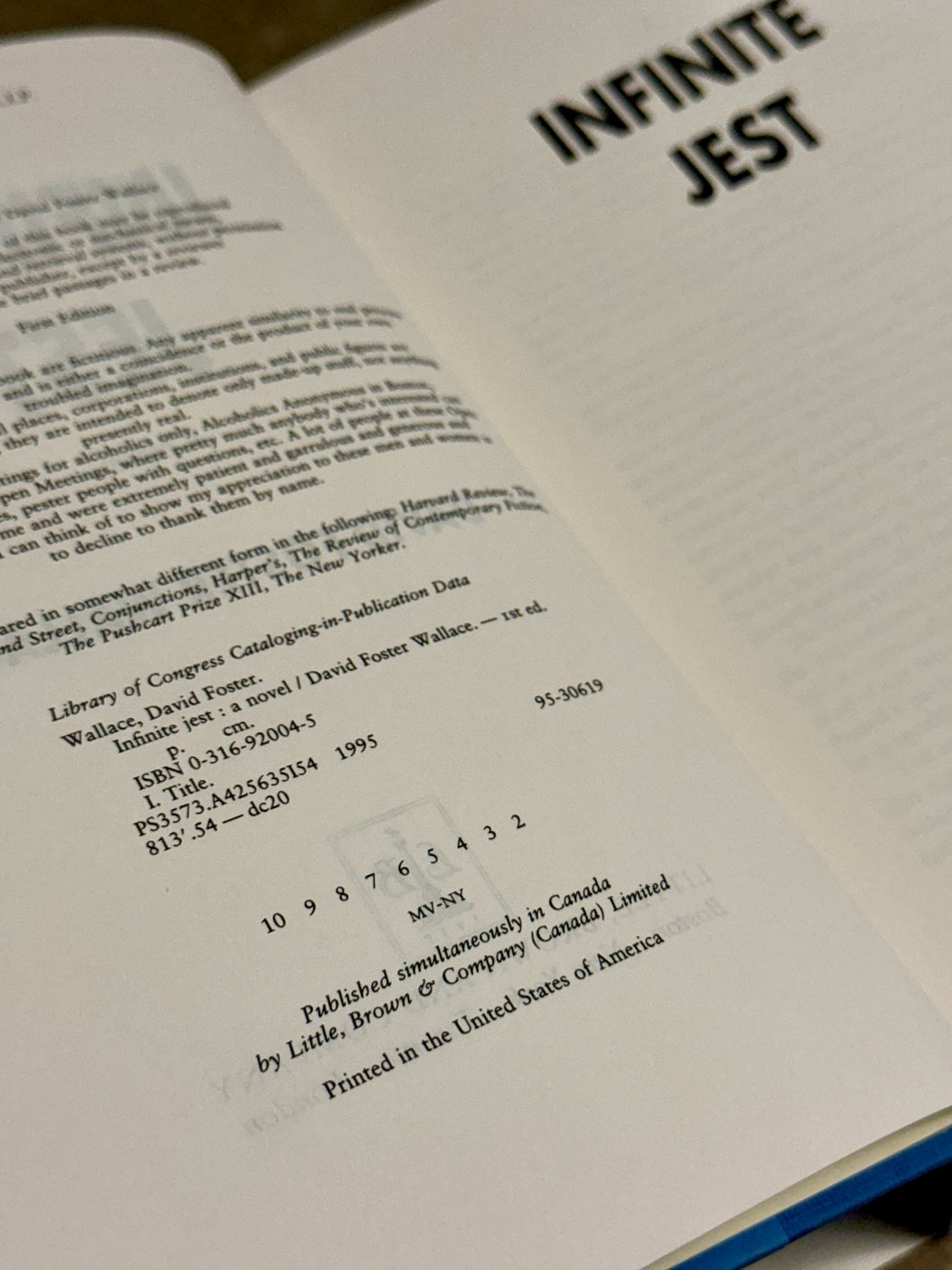 Infinite Jest by David Foster Wallace( First Edition, Second Printing (Little, Brown, 1996)