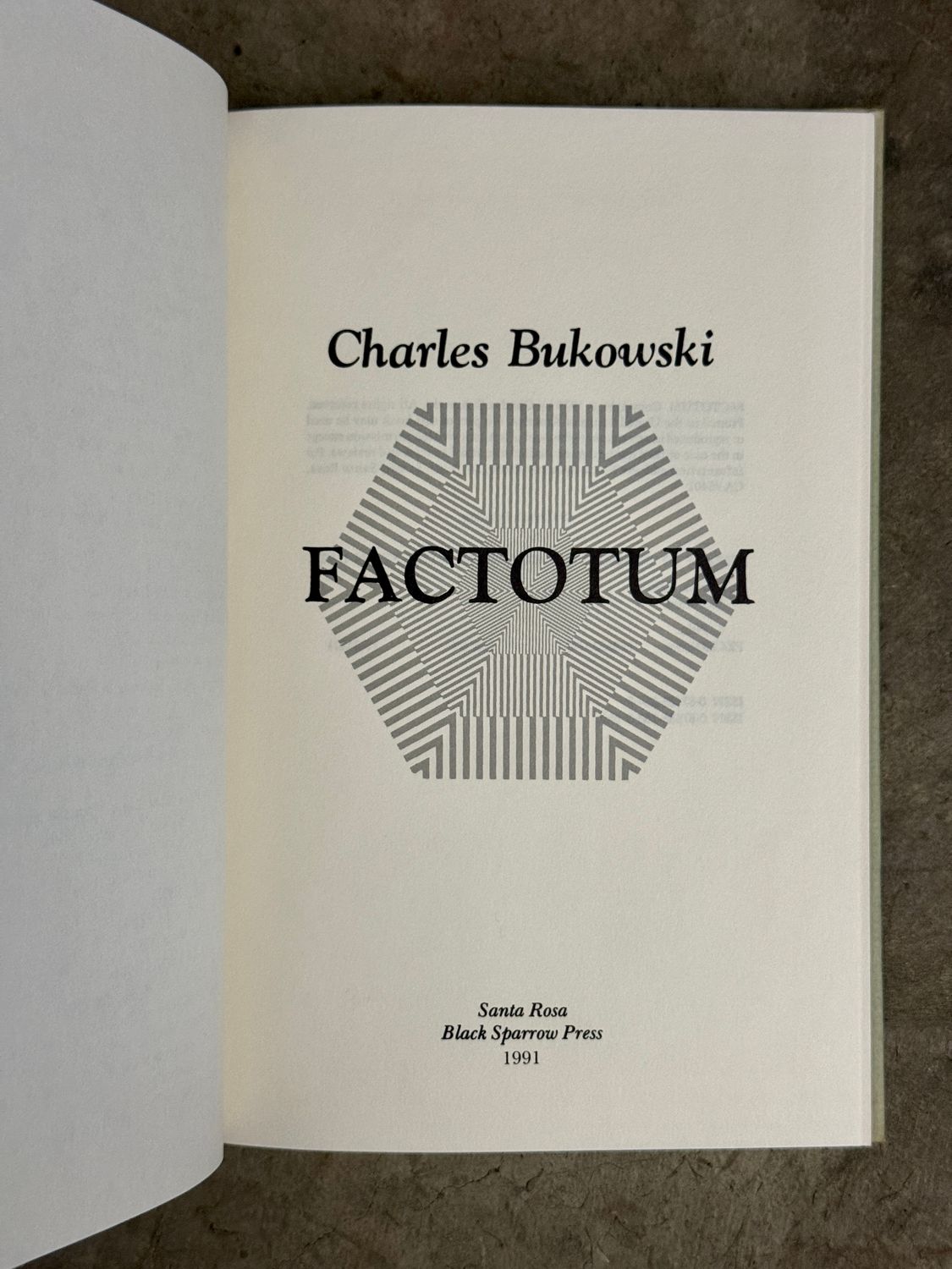 Factotum by Charles Bukowski (Black Sparrow Press, 16th Printing, Hardcover)