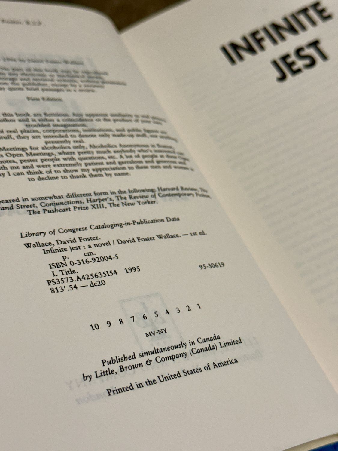 Infinite Jest by David Foster Wallace (First Edition, First Printing, Little, Brown, 1996)