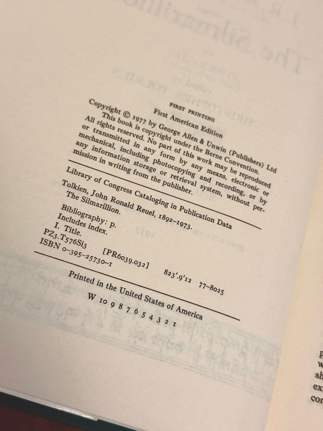 The Silmarillion by J.R.R. Tolkien (First American Edition, First Printing, Houghton Mifflin, 1977)