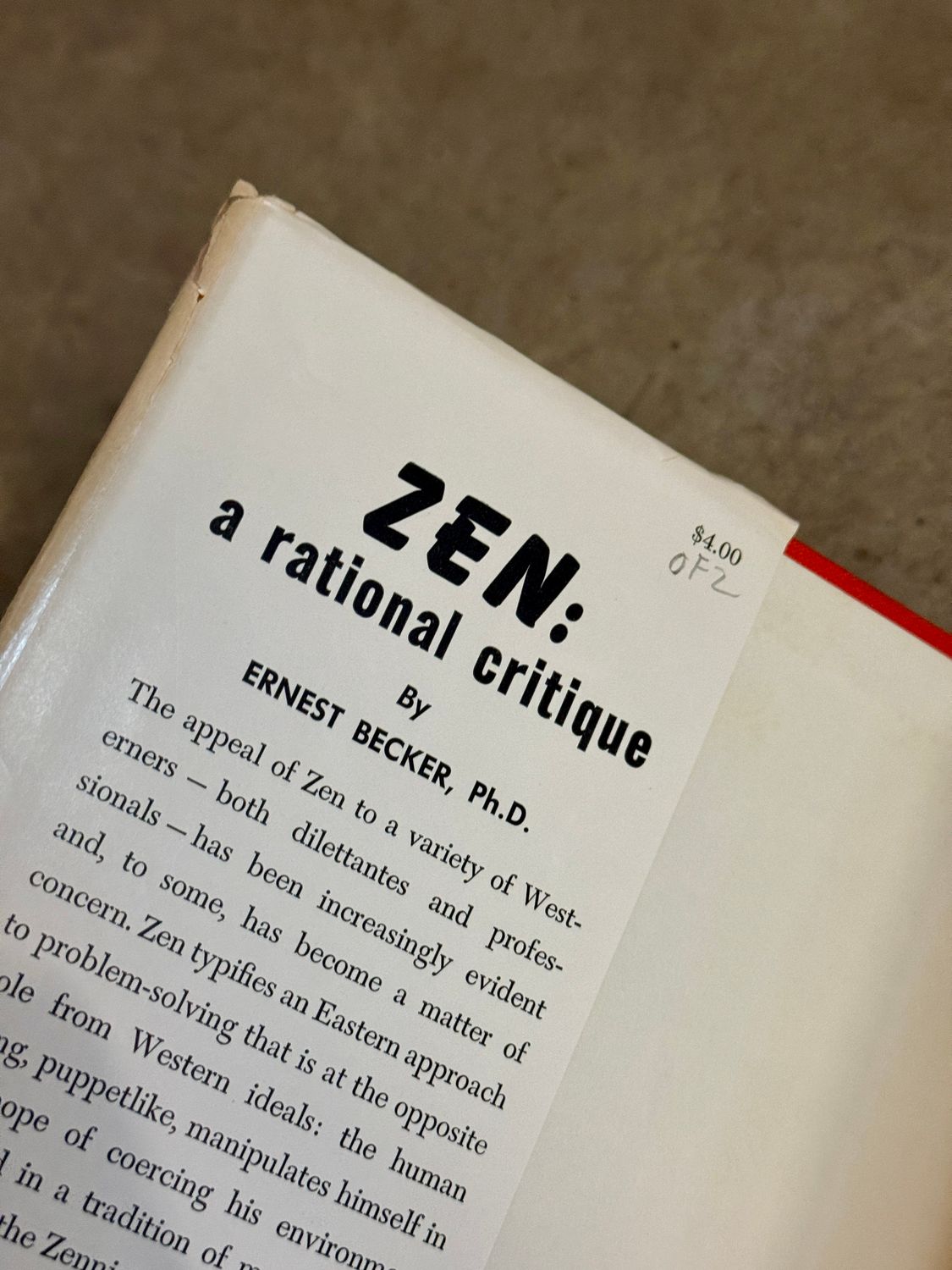 Zen: A Rational Critique by Ernest Becker (First Edition, 1961)