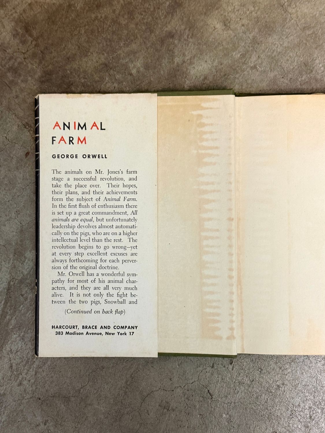 Animal Farm by George Orwell (1946 Harcourt, Brace Hardcover, Early Printing)