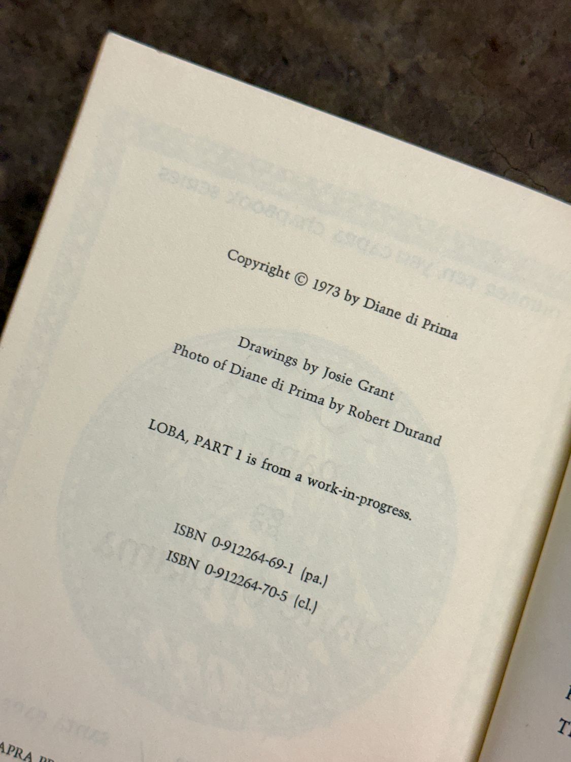 Loba, Part 1 by Diane di Prima (1973 Capra Press First Edition Paperback, Yes! Capra Chapbook Series No. 10)