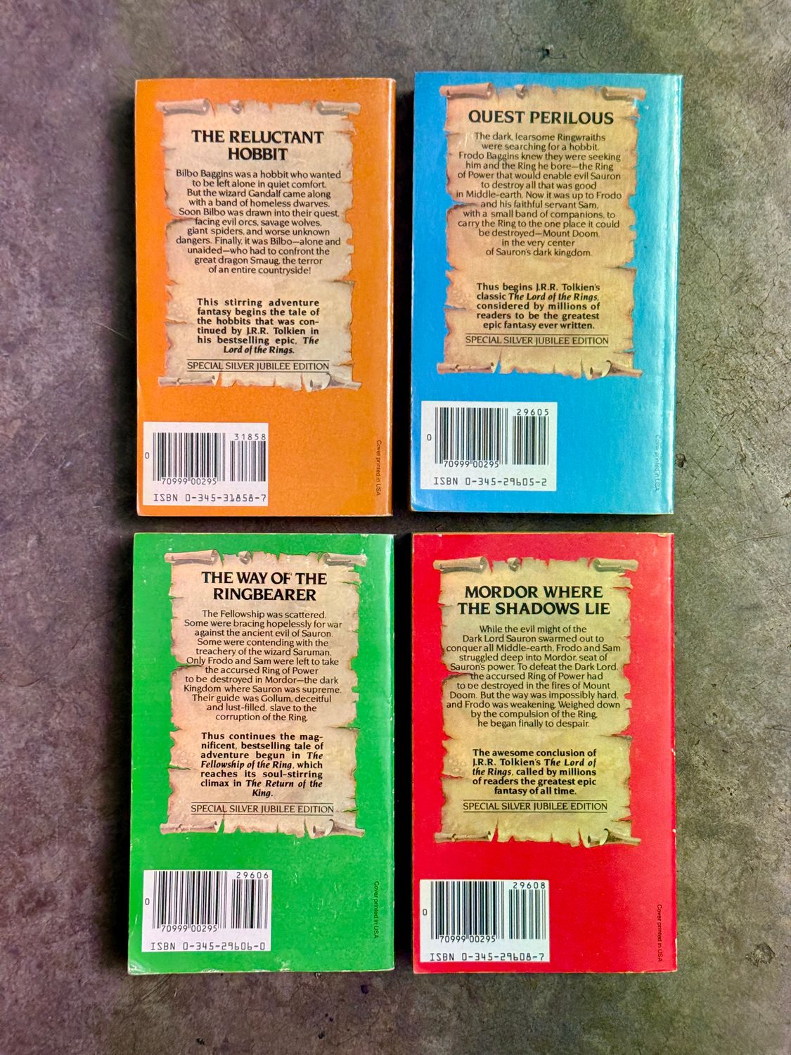 The Hobbit &amp; The Lord of the Rings by J.R.R. Tolkien (1983–1984 Ballantine Special Silver Jubilee Edition, Four-Volume Paperback Set)