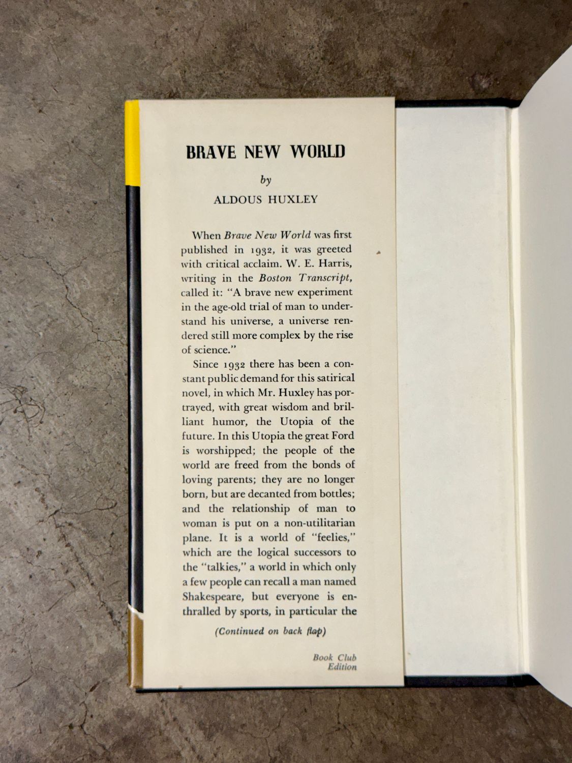 Brave New World by Aldous Huxley (c. 1960s Harper &amp; Row Hardcover, Book Club Edition)