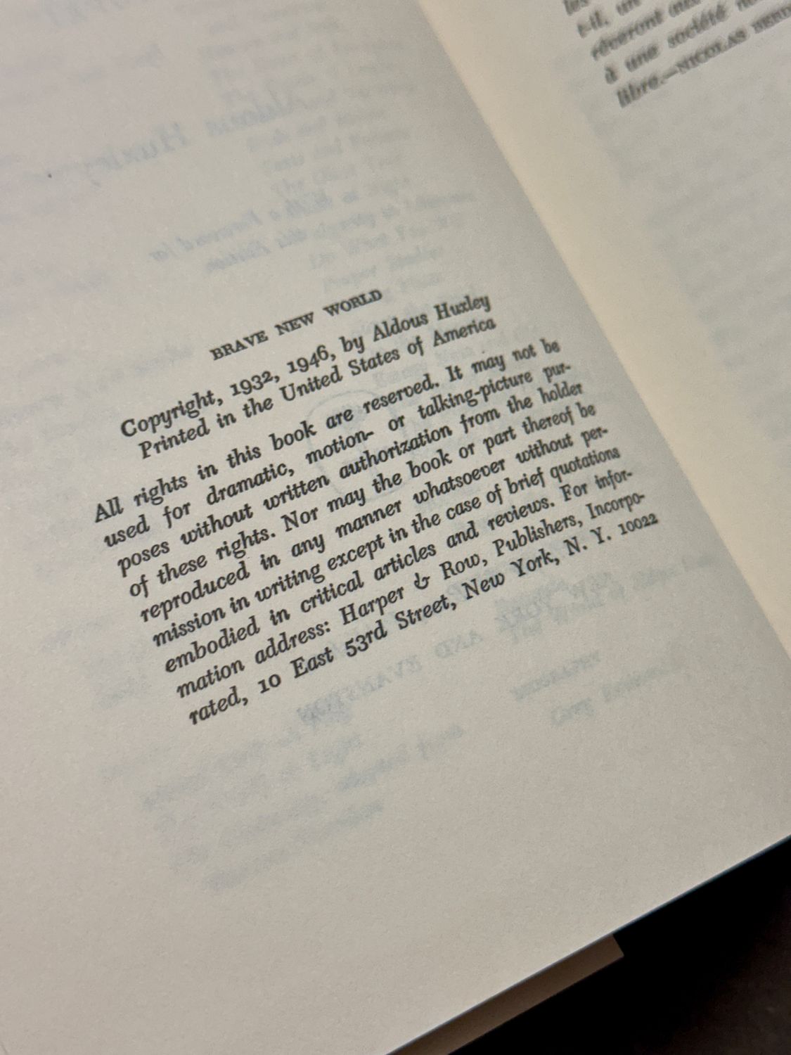 Brave New World by Aldous Huxley (c. 1960s Harper &amp; Row Hardcover, Book Club Edition)