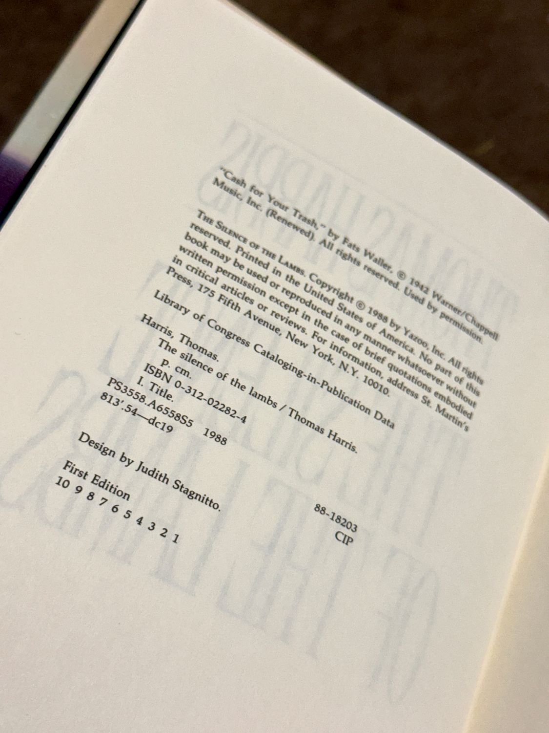 The Silence of the Lambs by Thomas Harris (1988 St. Martin’s Press First Edition, First Printing)