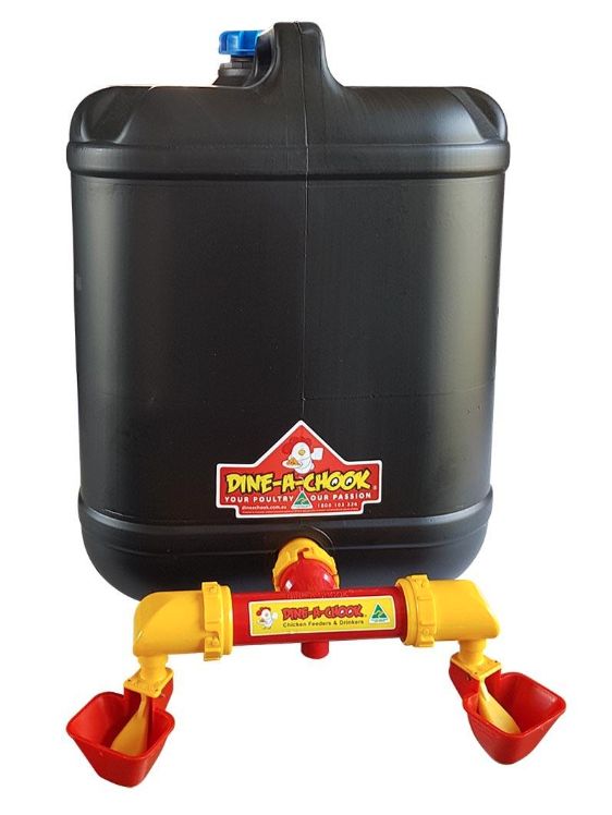 Dine a Chook Black 20L Drum Drinker with Lubing Cup(s)