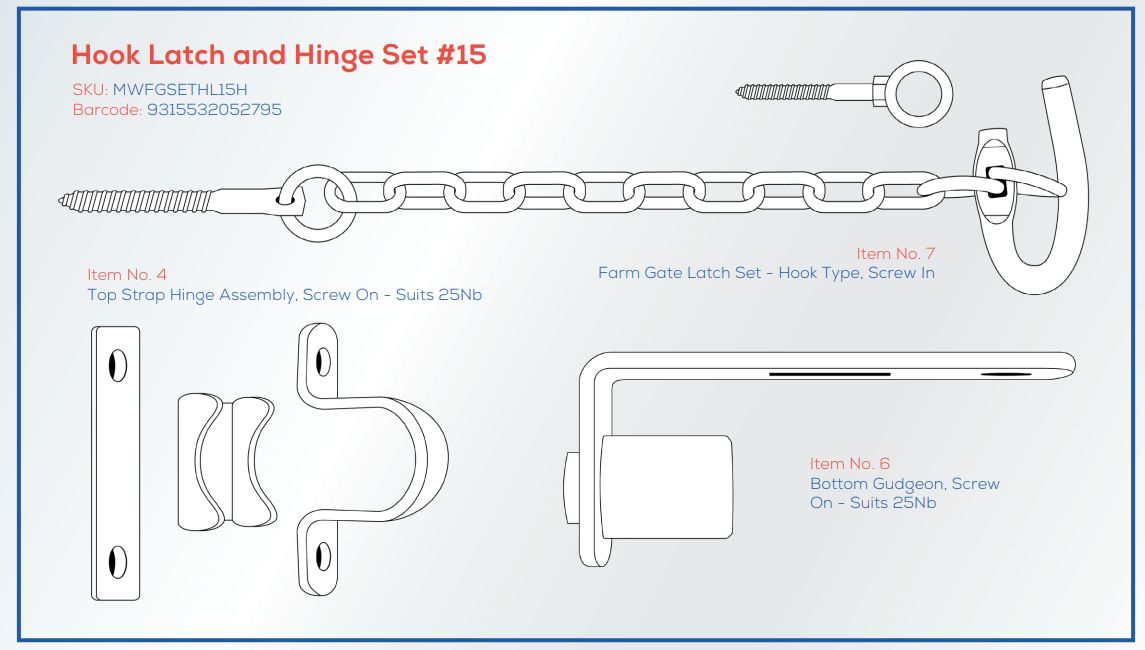Farm Gate Hinge &amp; Latch Set 15