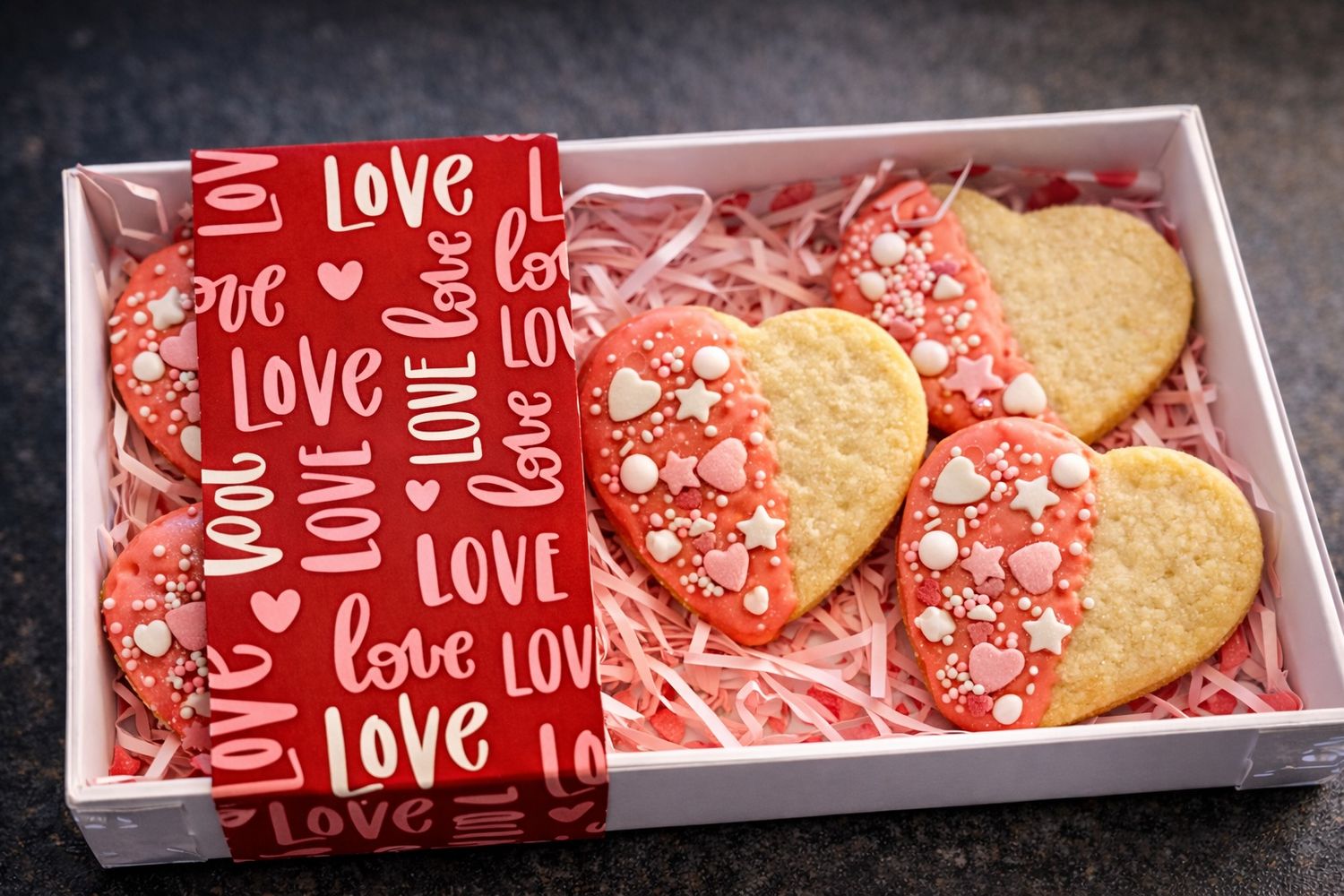 5 White Chocolate Dipped Shortbread hearts