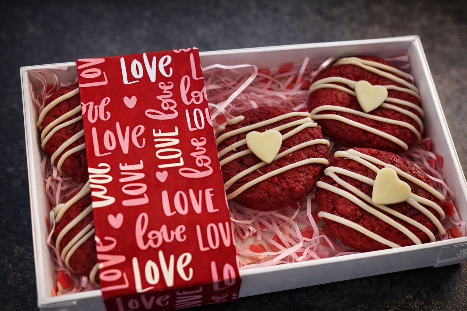 5 Red Velvet and White Chocolate Mini Cookies