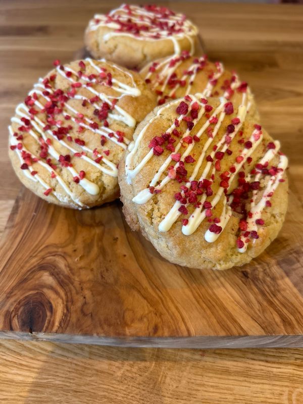Raspberry Caramel and White Chocolate Cookie