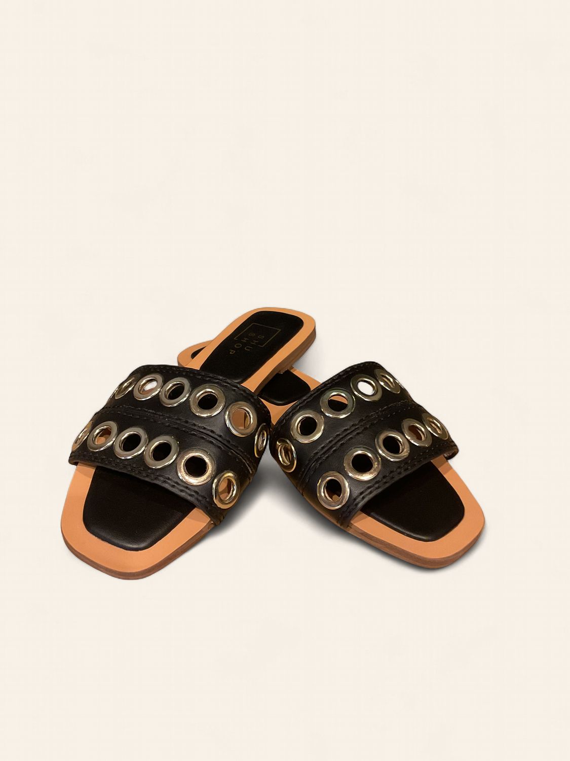 Black w/Gold Grommet Sandal, Size: 6.5