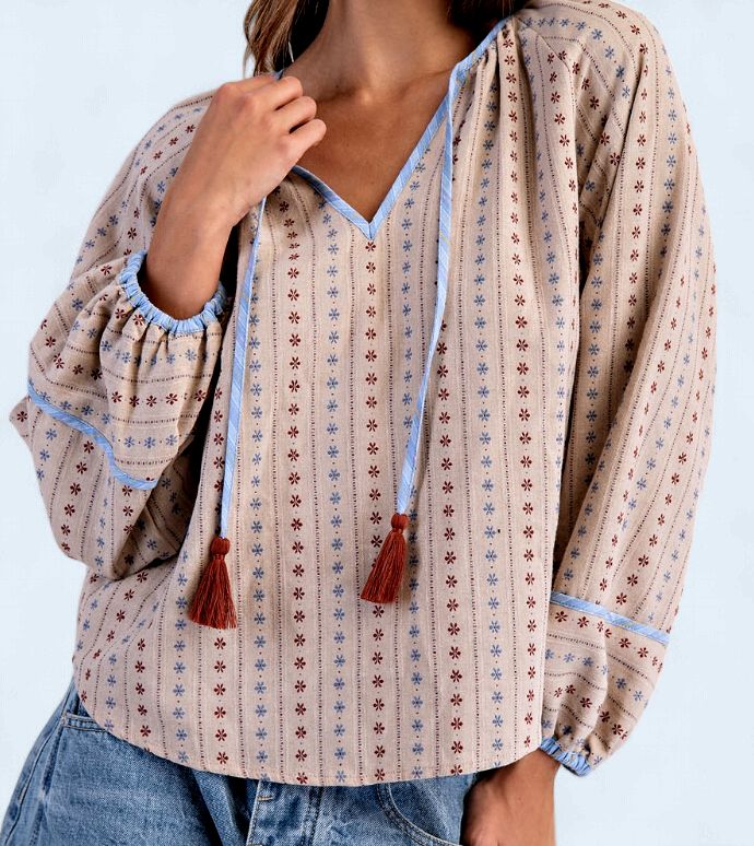 Floral Striped Contrast Trim Top
