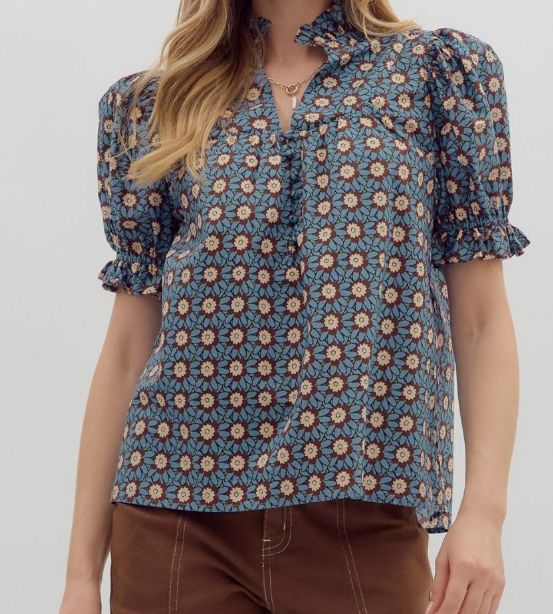 Forest Puff Sleeve Blouse