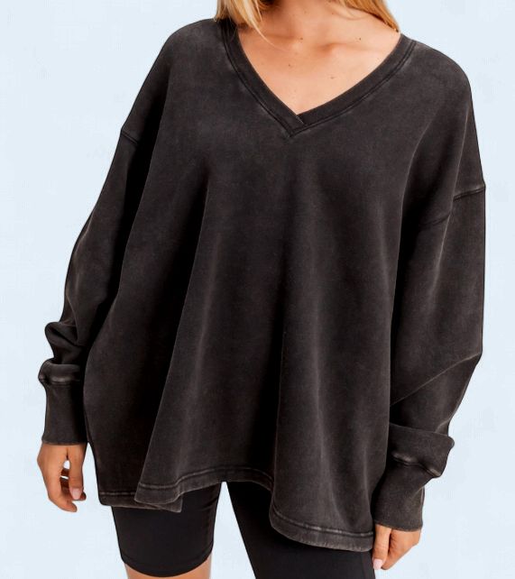 V-Neck Washed Black Sweatshirt