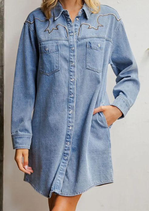 Western Denim Dress, Size: Sm