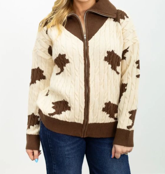 Cow Print Sweater, Size: XS