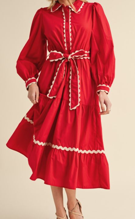 Red Ric-Rac Trimmed Dress, Size: Sm