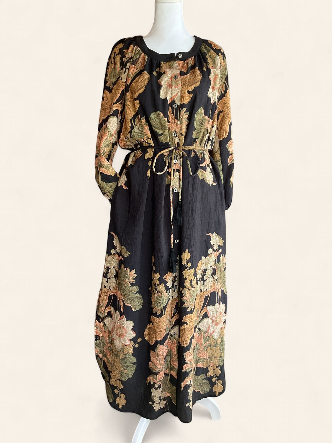 Black Floral Print Long Sleeve Dress