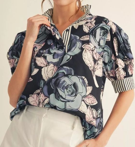 Dark Navy Floral Blouse