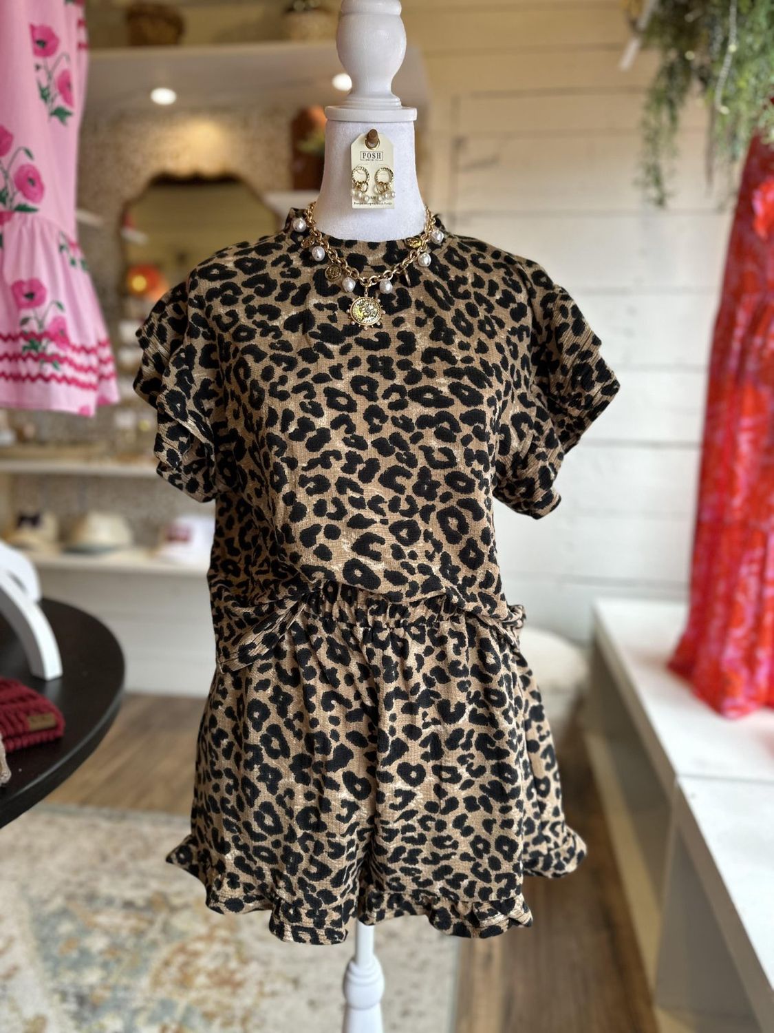 Ruffled Leopard Short Set, Size: Sm