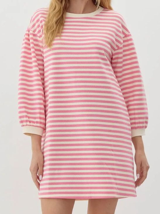 Pink + Cream Stiped Dress, Size: Sm