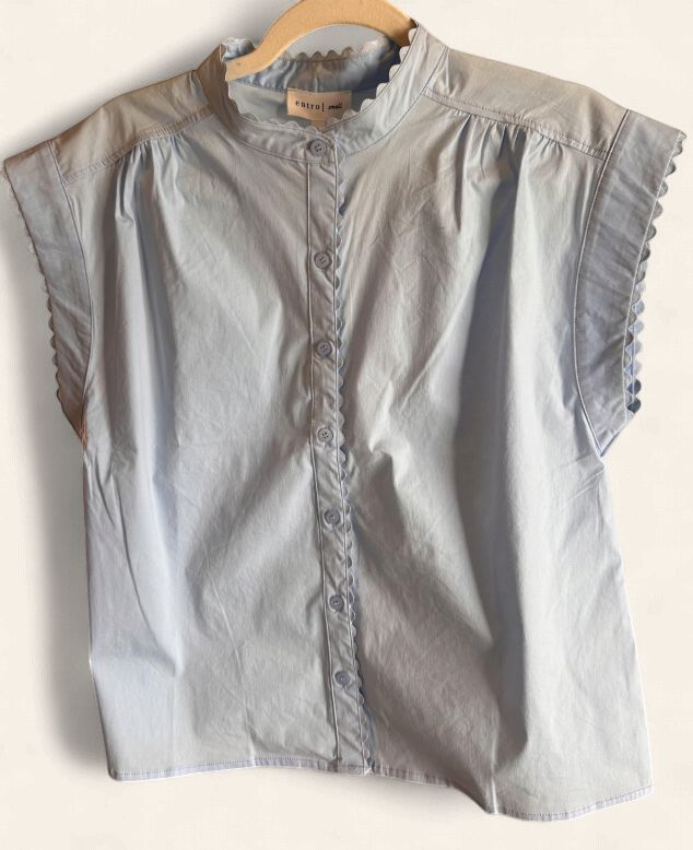 Lt Blue RicRac Trim Blouse, Size: Sm