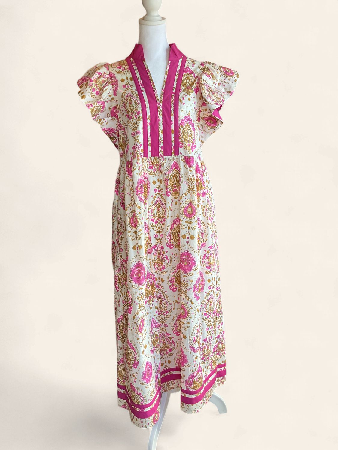 Ruffled Sleeve Pink Floral Dress