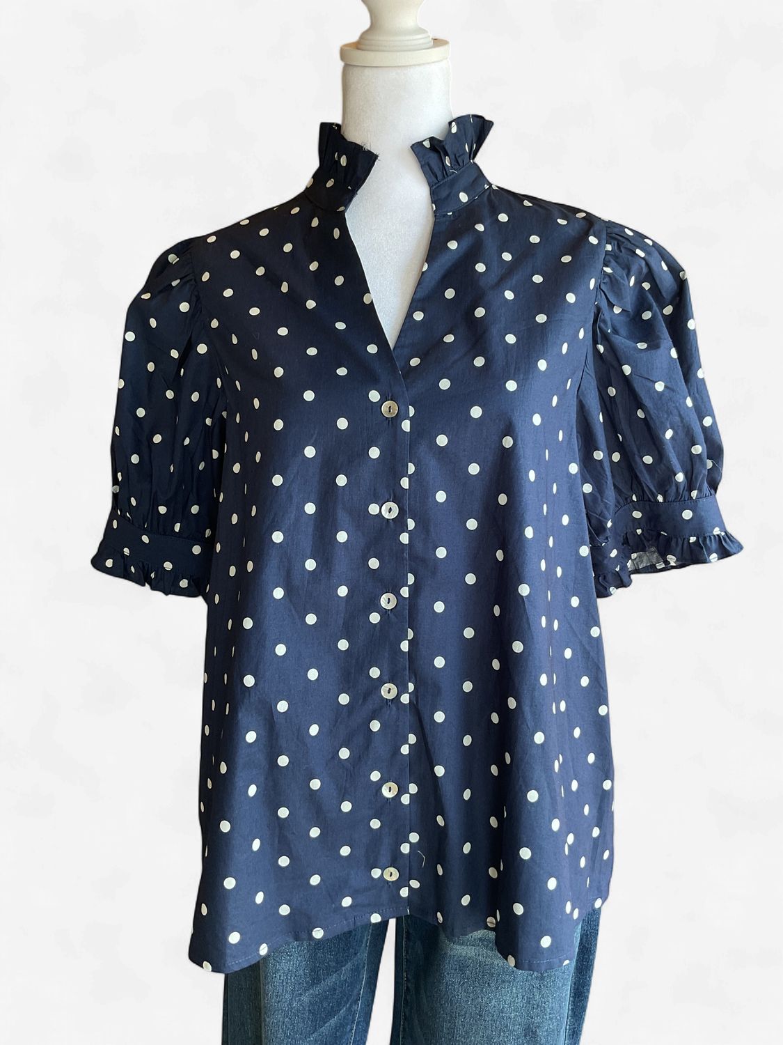 Navy w/White Polka Dot Top, Size: Sm