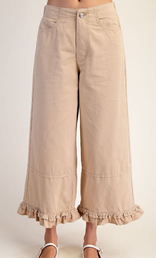 Khaki Ruffled Pant, Size: Sm