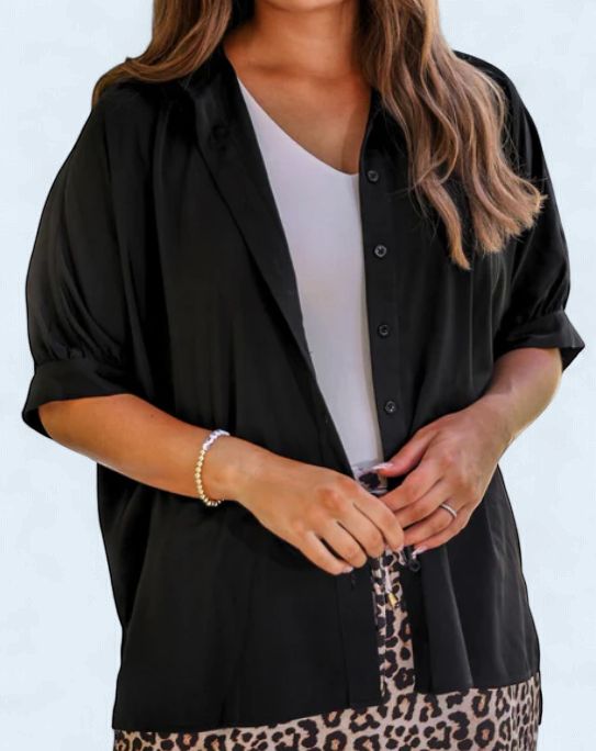 Sutton Button Up Black Top, Size: Sm