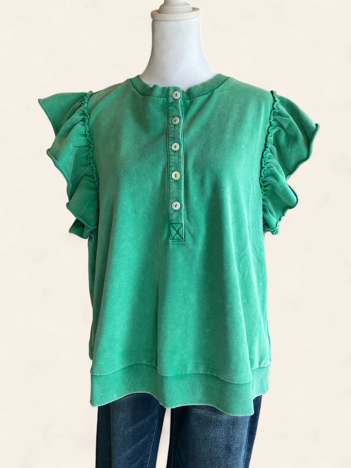 Green Ruffle Sleeve Top, Size: Sm